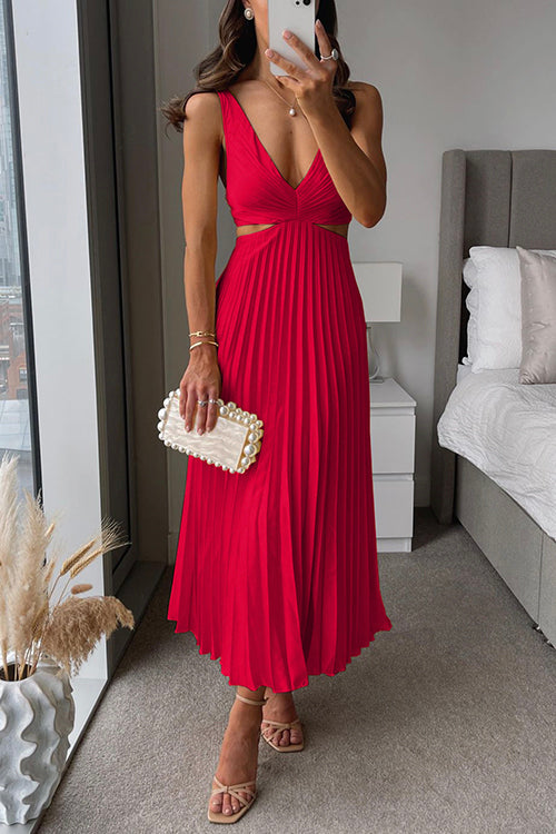 Amina | Sleeveless Pleated Maxi Dress