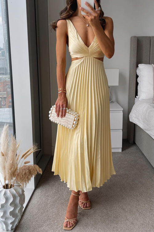 Amina | Sleeveless Pleated Maxi Dress