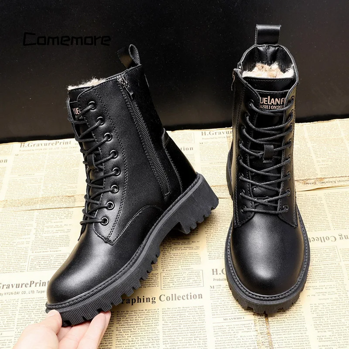 Norma | Black Leather Winter Boots