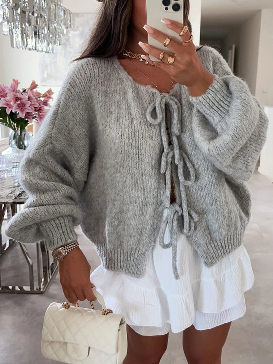 Aria | Lace-Up Knitted Cardigan Sweater