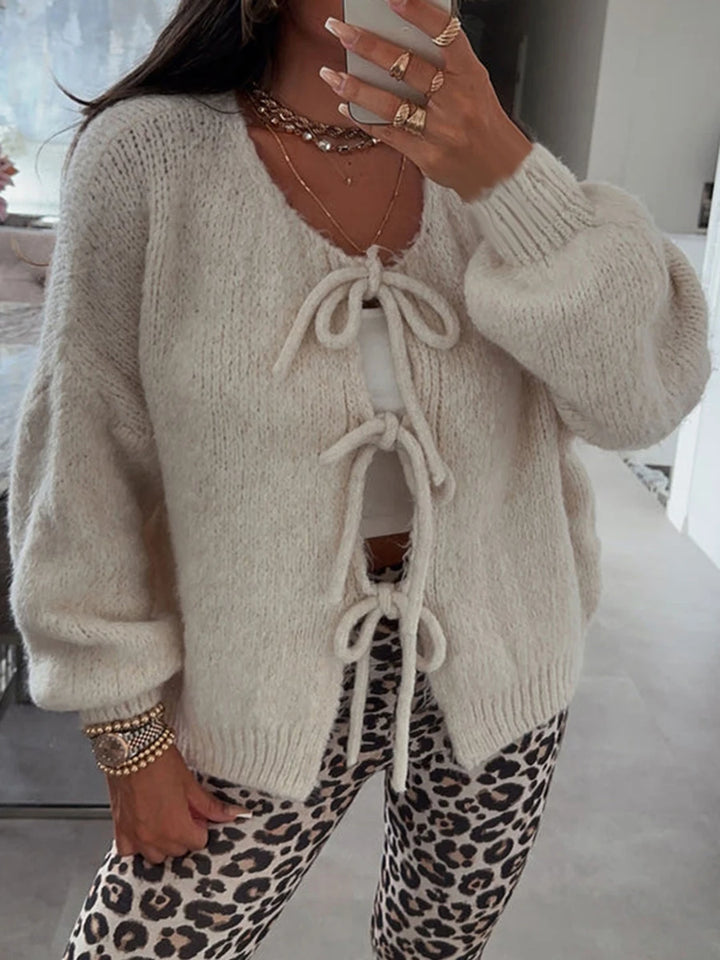 Aria | Lace-Up Knitted Cardigan Sweater