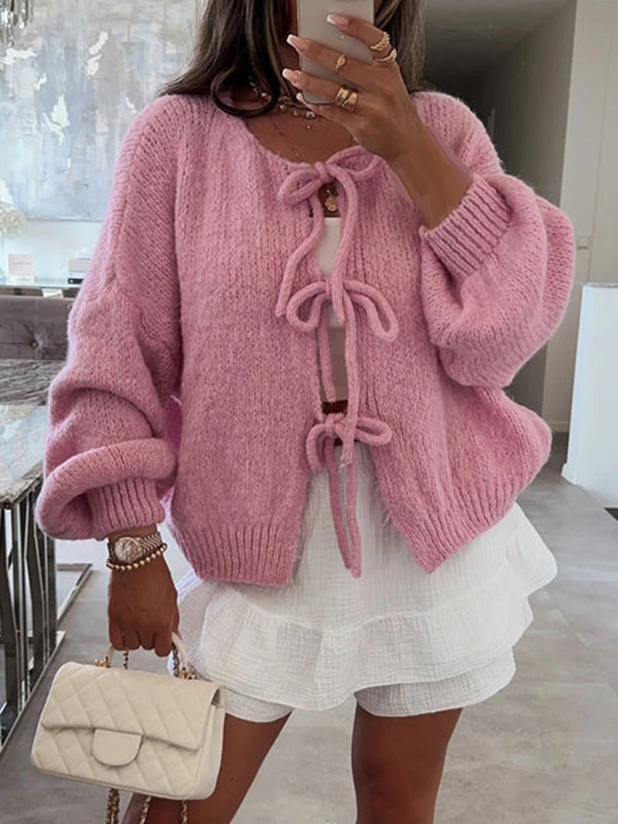 Aria | Lace-Up Knitted Cardigan Sweater